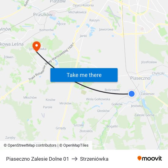 Piaseczno Zalesie Dolne to Strzeniówka map