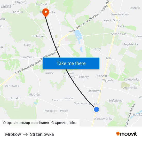 Mroków to Strzeniówka map