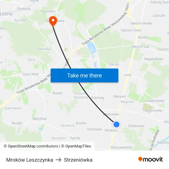 Mroków Leszczynka to Strzeniówka map