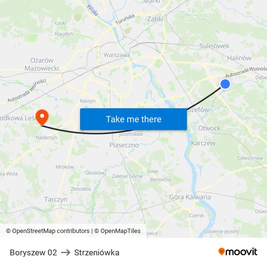 Stefanówka Boryszew to Strzeniówka map