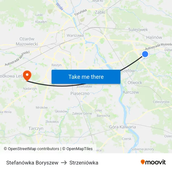 Stefanówka Boryszew to Strzeniówka map