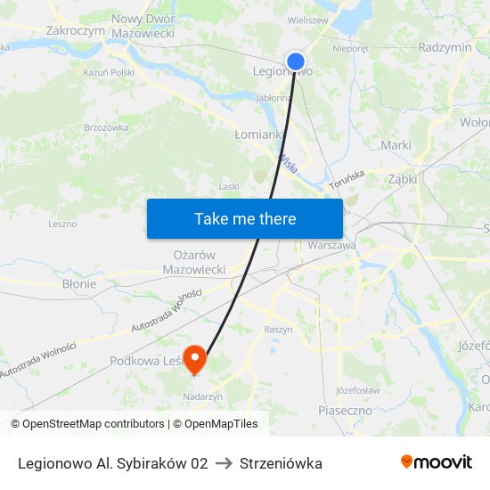 Legionowo Al. Sybiraków to Strzeniówka map