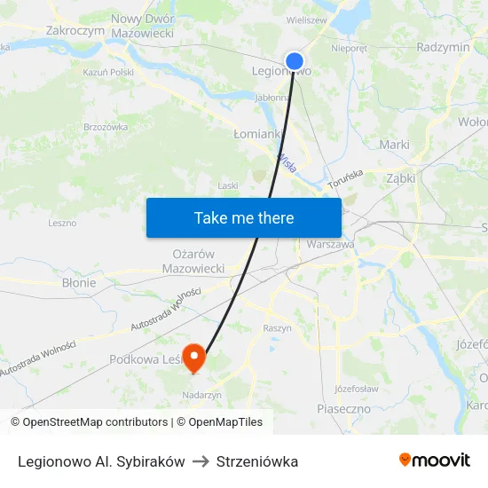 Legionowo Al. Sybiraków to Strzeniówka map