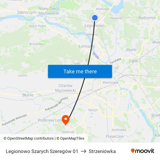 Legionowo Szarych Szeregów to Strzeniówka map