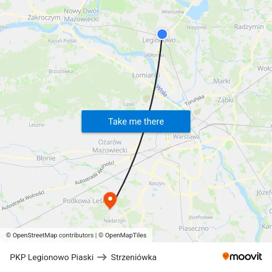 PKP Legionowo Piaski to Strzeniówka map