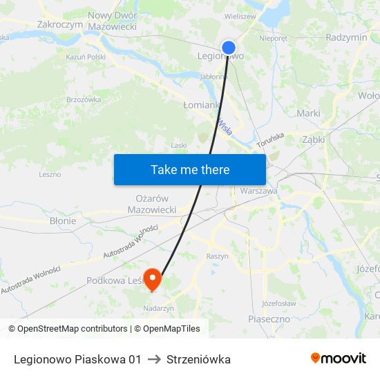 Legionowo Piaskowa 01 to Strzeniówka map