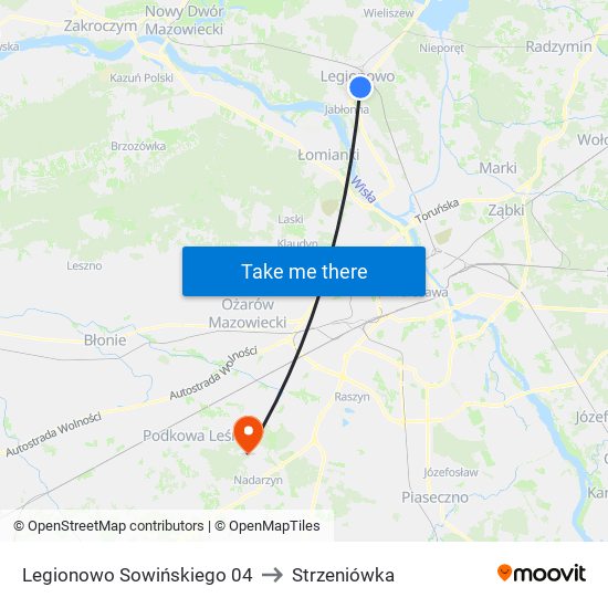 Legionowo Sowińskiego to Strzeniówka map