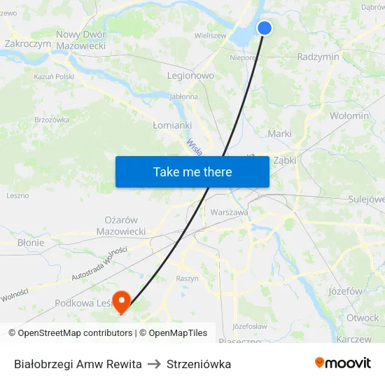 Białobrzegi Amw Rewita to Strzeniówka map
