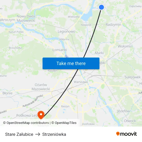 Stare Załubice to Strzeniówka map