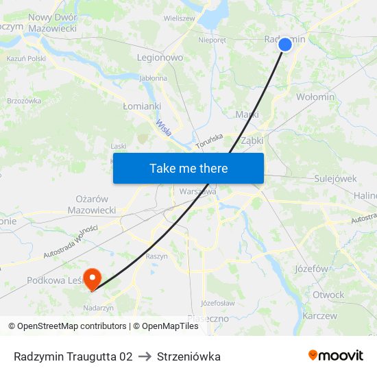 Radzymin Traugutta 02 to Strzeniówka map