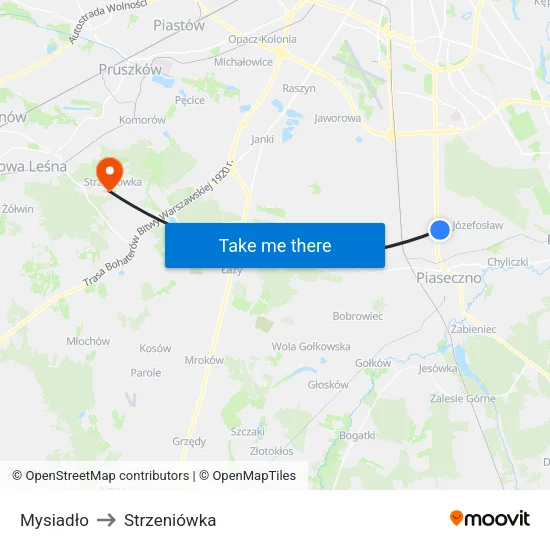 Mysiadło to Strzeniówka map