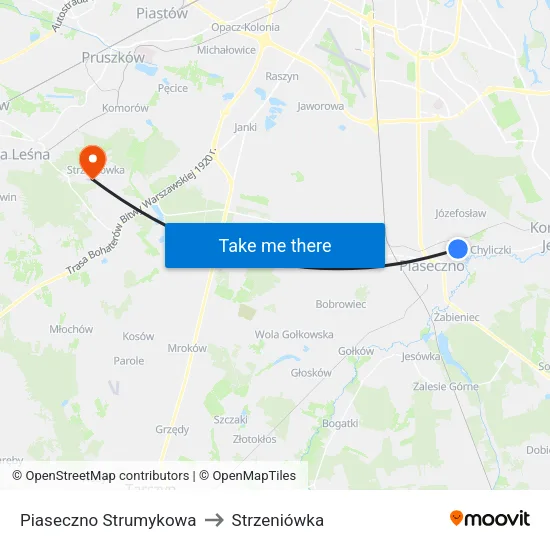 Piaseczno Strumykowa to Strzeniówka map