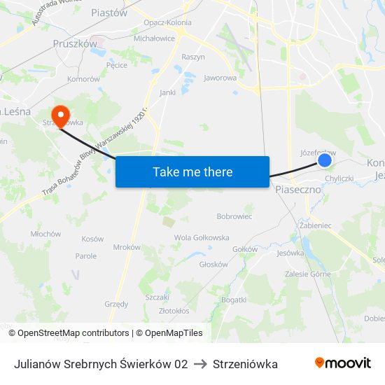 Julianów Srebrnych Świerków 02 to Strzeniówka map