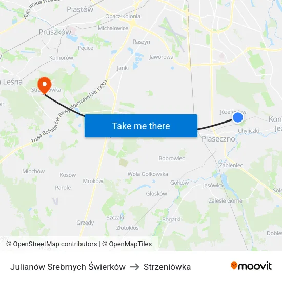 Julianów Srebrnych Świerków to Strzeniówka map
