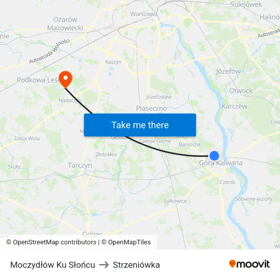 Moczydłów Ku Słońcu to Strzeniówka map