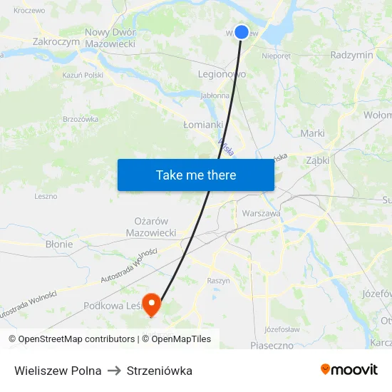Wieliszew Polna to Strzeniówka map