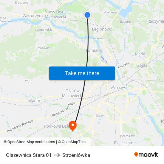 Olszewnica Stara 01 to Strzeniówka map