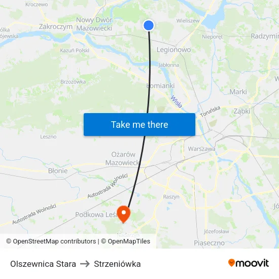 Olszewnica Stara to Strzeniówka map
