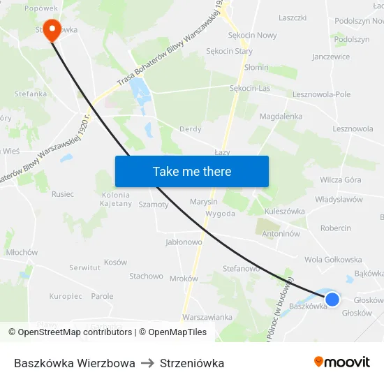 Baszkówka Wierzbowa to Strzeniówka map
