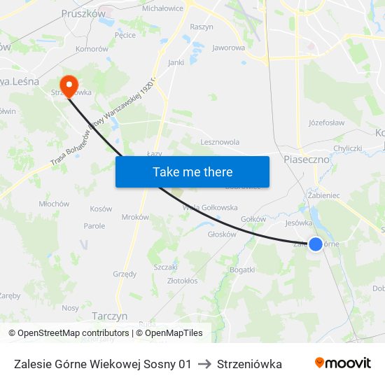 Zalesie Górne Wiekowej Sosny to Strzeniówka map