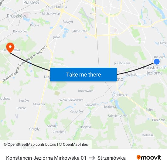 Konstancin-Jeziorna Mirkowska 01 to Strzeniówka map