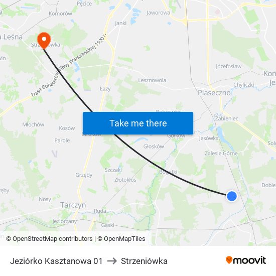 Jeziórko Kasztanowa to Strzeniówka map