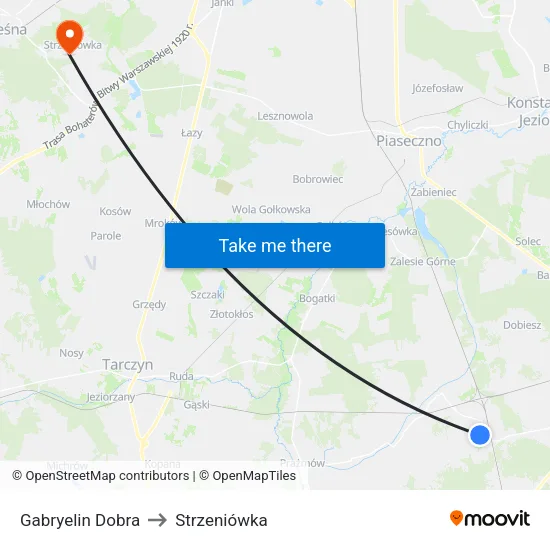 Gabryelin Dobra to Strzeniówka map