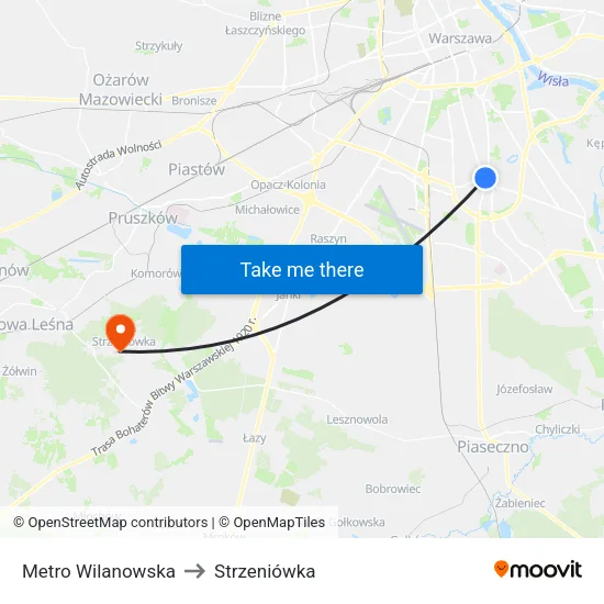 Metro Wilanowska to Strzeniówka map