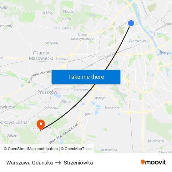 Warszawa Gdańska to Strzeniówka map