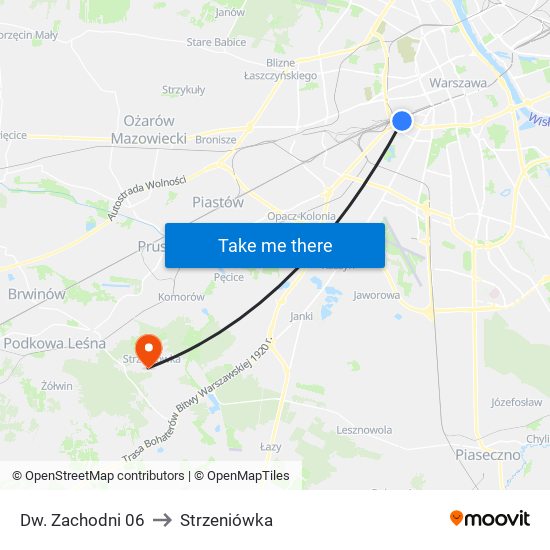 Dw. Zachodni to Strzeniówka map