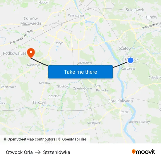Otwock Orla to Strzeniówka map