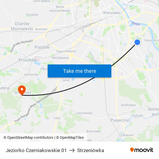 Jeziorko Czerniakowskie to Strzeniówka map