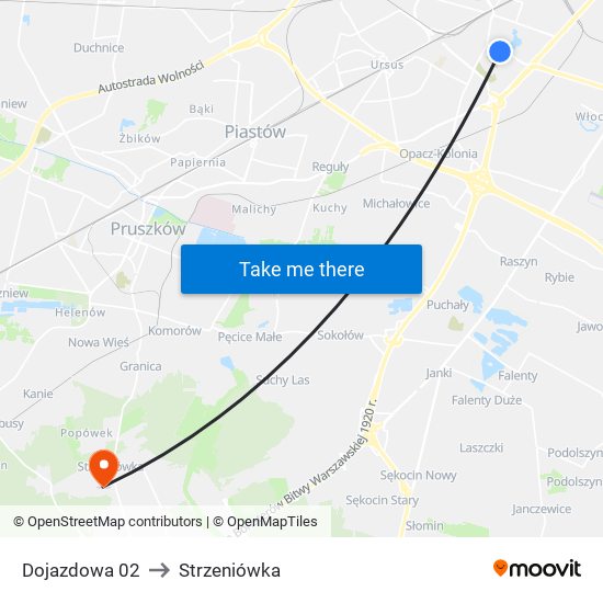 Dojazdowa 02 to Strzeniówka map