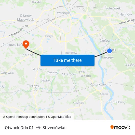 Otwock Orla to Strzeniówka map