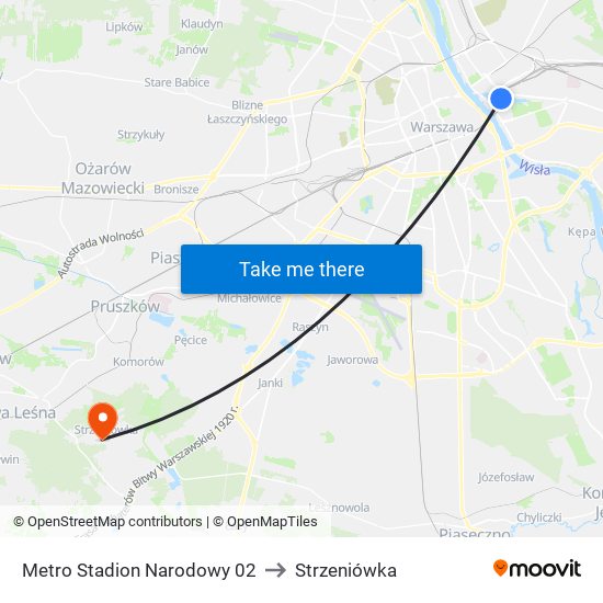 Metro Stadion Narodowy to Strzeniówka map