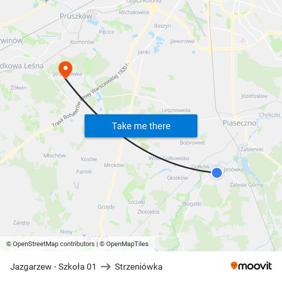 Jazgarzew - Szkoła 01 to Strzeniówka map