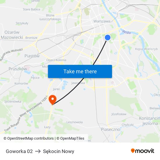 Goworka to Sękocin Nowy map