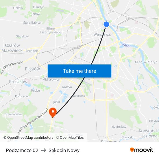 Podzamcze to Sękocin Nowy map