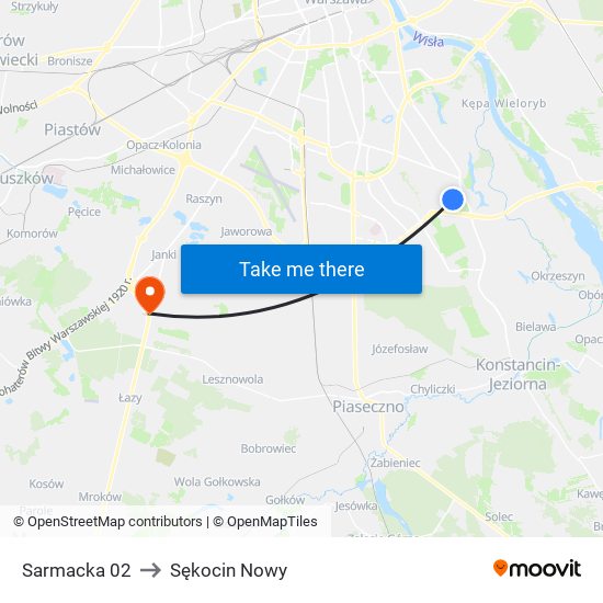 Sarmacka to Sękocin Nowy map