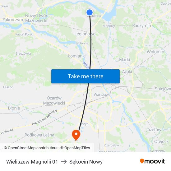 Wieliszew Magnolii 01 to Sękocin Nowy map