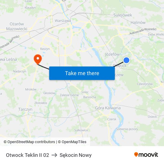 Otwock Teklin II to Sękocin Nowy map