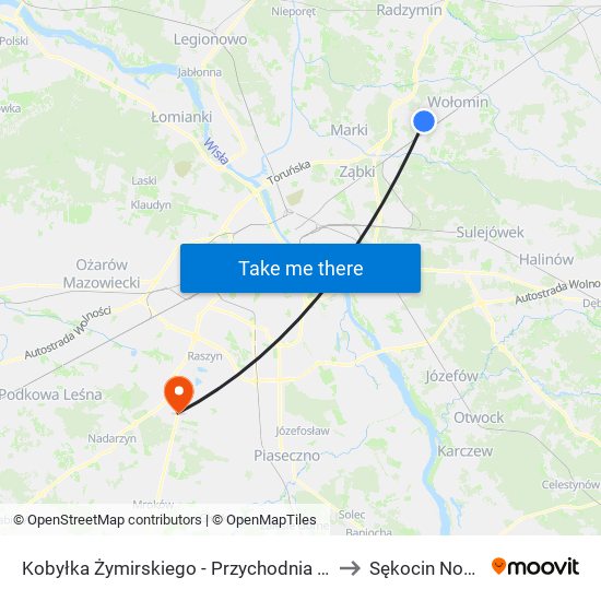 Kobyłka Żymirskiego-Przychodnia to Sękocin Nowy map