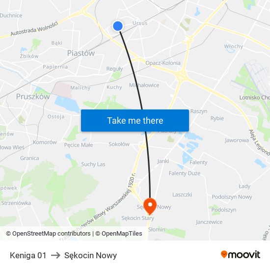 Keniga to Sękocin Nowy map