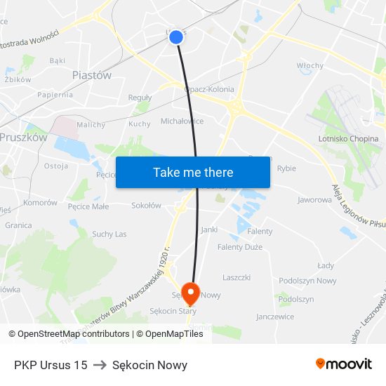 PKP Ursus 15 to Sękocin Nowy map