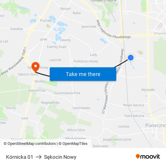 Kórnicka 01 to Sękocin Nowy map