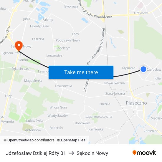 Józefosław Dzikiej Róży to Sękocin Nowy map