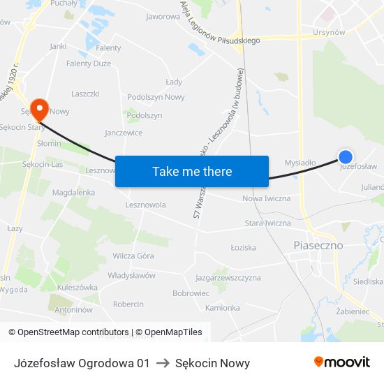 Józefosław Ogrodowa to Sękocin Nowy map