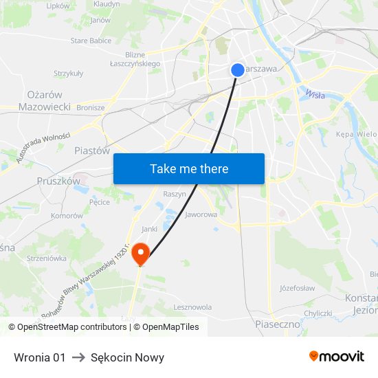 Wronia 01 to Sękocin Nowy map