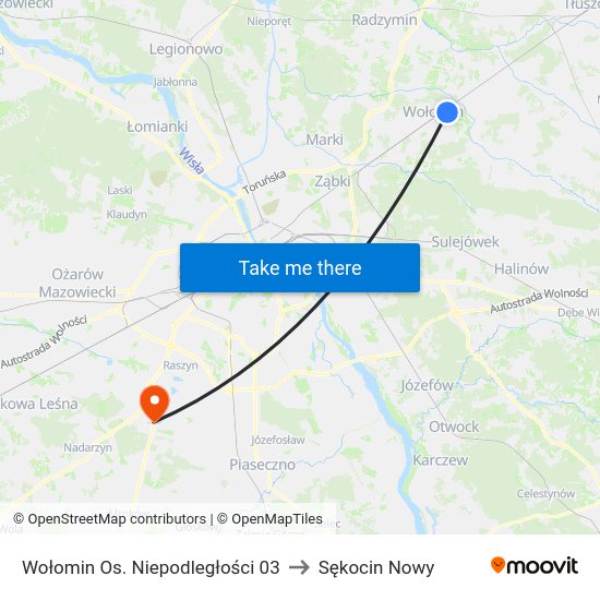 Wołomin Os. Niepodległości 03 to Sękocin Nowy map