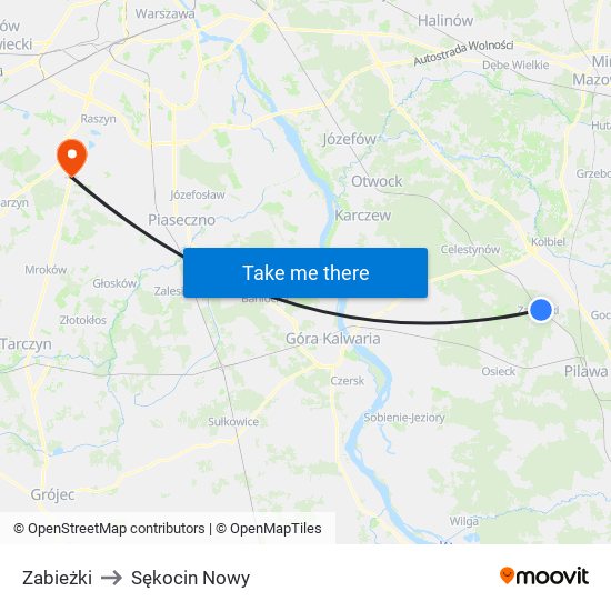 Zabieżki to Sękocin Nowy map